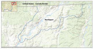 Topographical map showing boundary of EPA's lead sampling area around Northport in northeast Washington.