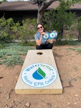 The WaterSense label on a cornhole game.